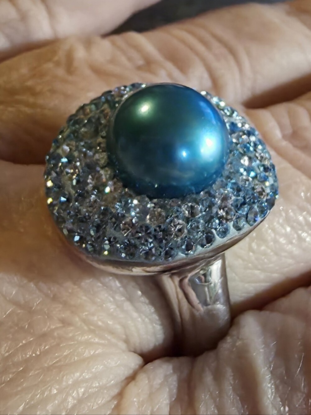 Honora Teak Blue Pearl & Crystal Cocktail Ring - Women Jewelry